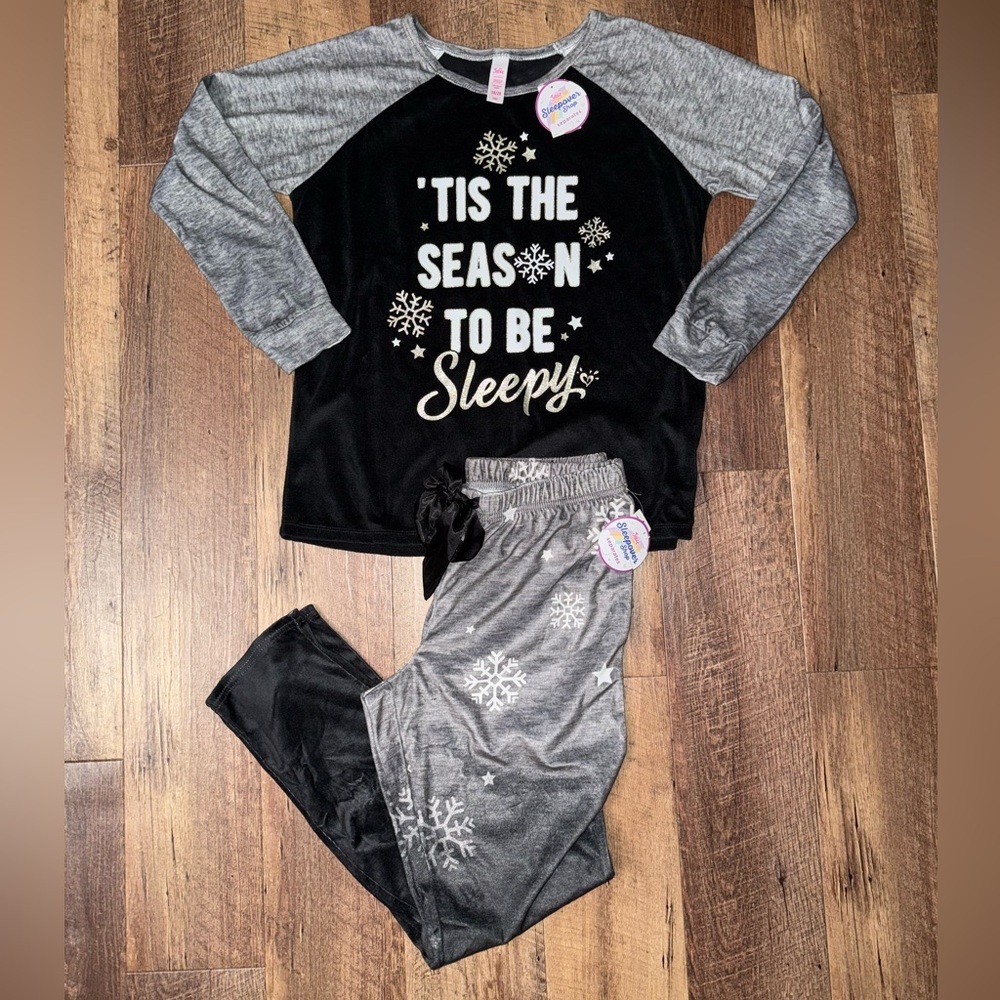 Justice Black and Gray Snowflake Pajama Set - Picture 9 of 9